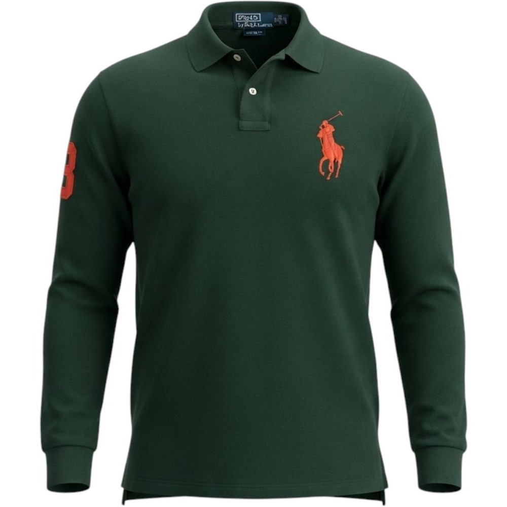 Polo Ralph Lauren Rugby Shirt Mens XL Green Excellent Big Pony Long Sleeve